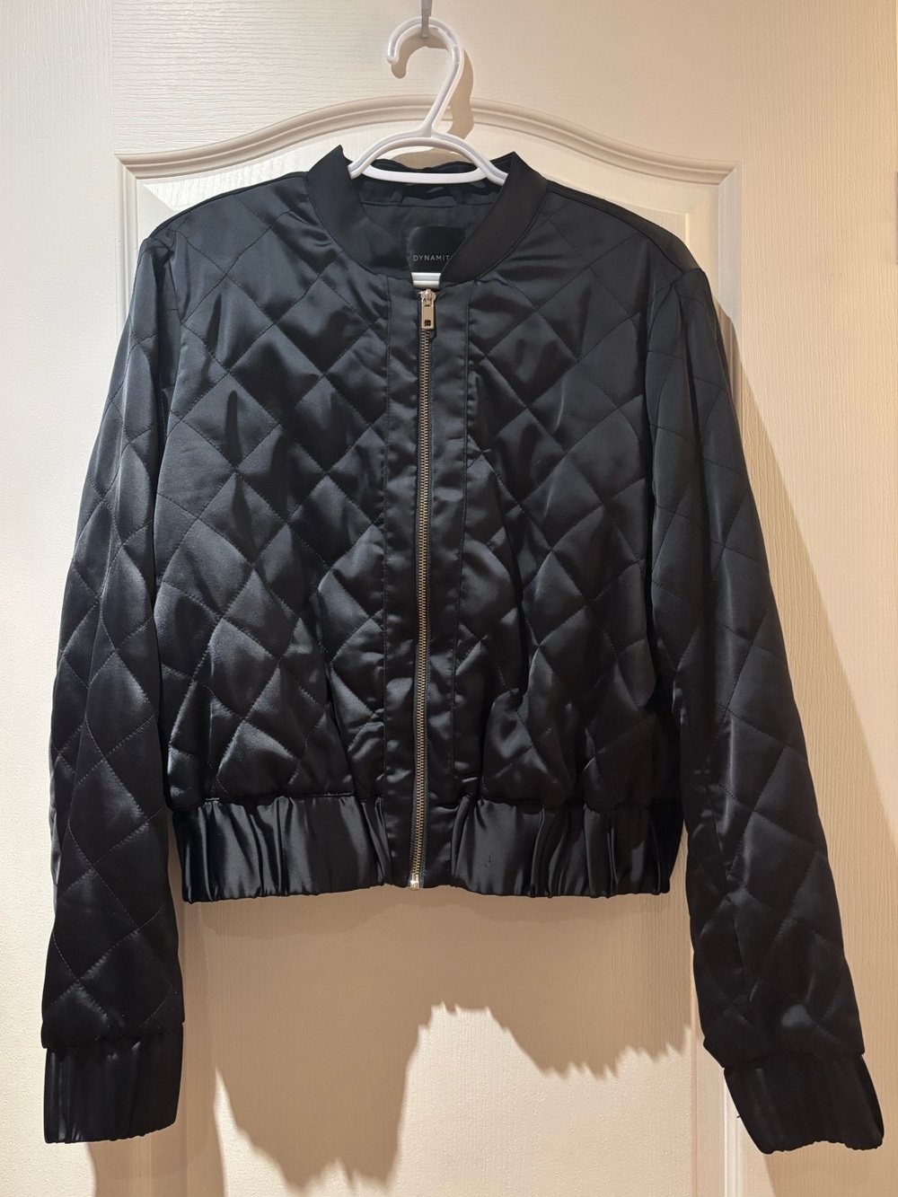 Dynamite Black Quilted Satin Bomber Jacket